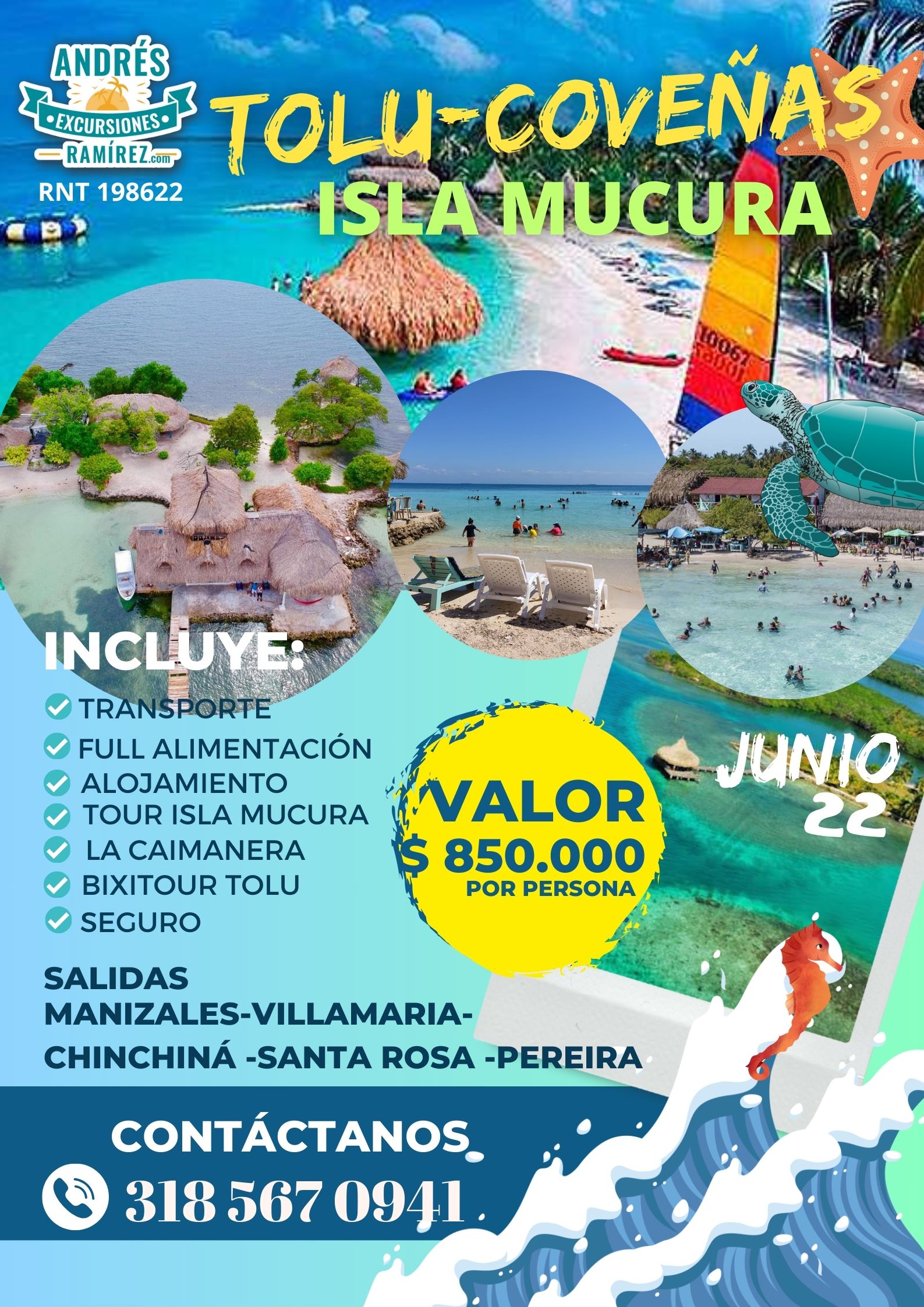 Cartel Vertical Plan Turismo Colombia Verano Mar Buceo Turístico Alegre Azul Agua marina (1)